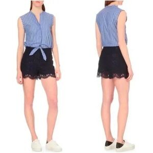 Sandro Navy and Lace Romper